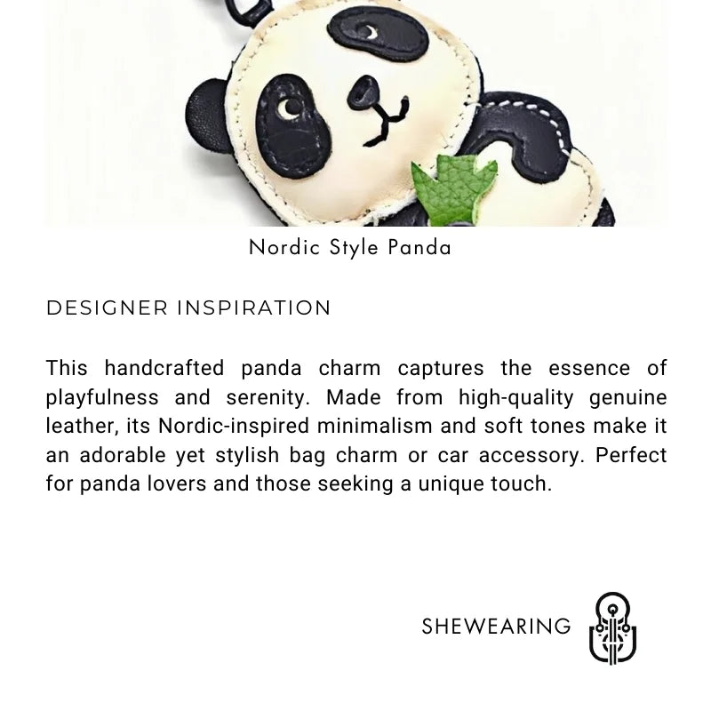 Nordic Style Panda Leather Bag Charm – Handmade Full - Grain Cowhide Keychain & Couple Ornament - shewearing