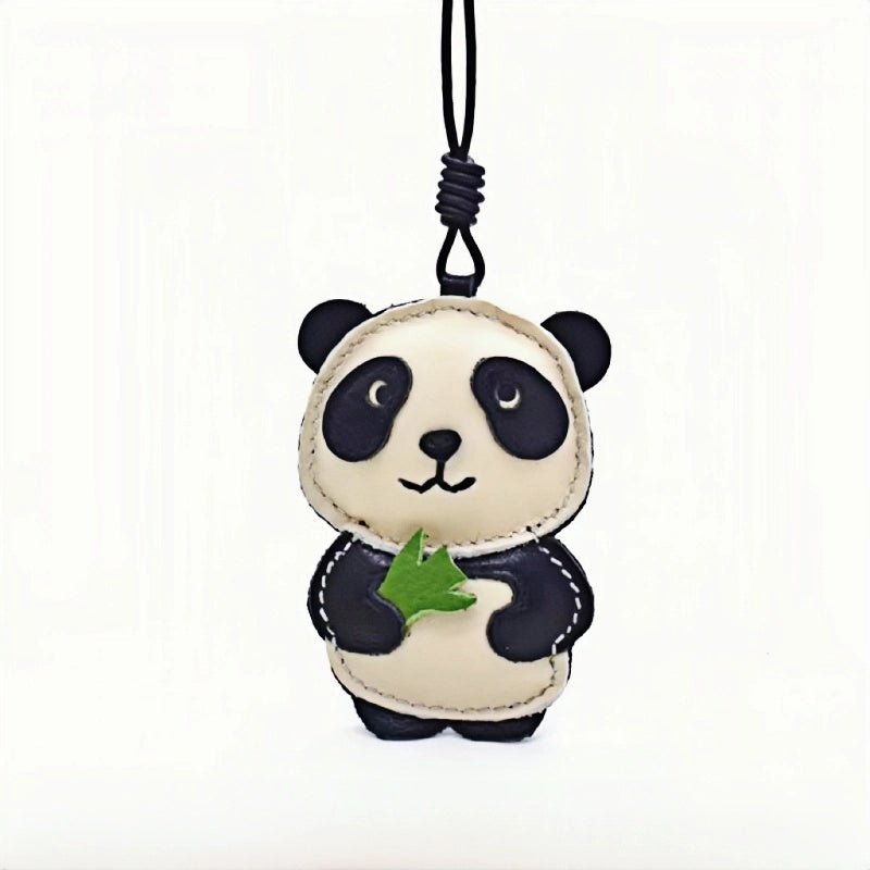 Nordic Style Panda Leather Bag Charm – Handmade Full - Grain Cowhide Keychain & Couple Ornament - shewearing
