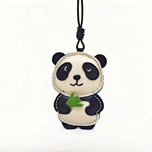 Nordic Style Panda Leather Bag Charm – Handmade Full - Grain Cowhide Keychain & Couple Ornament - shewearing