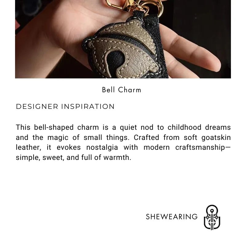 Nostalgic Bell - Shaped Leather Bag Charm – Handmade Full - Grain Goatskin Keychain | Cute Ornament for Purse | Whimsical Childhood - Inspired Gift - shewearing
