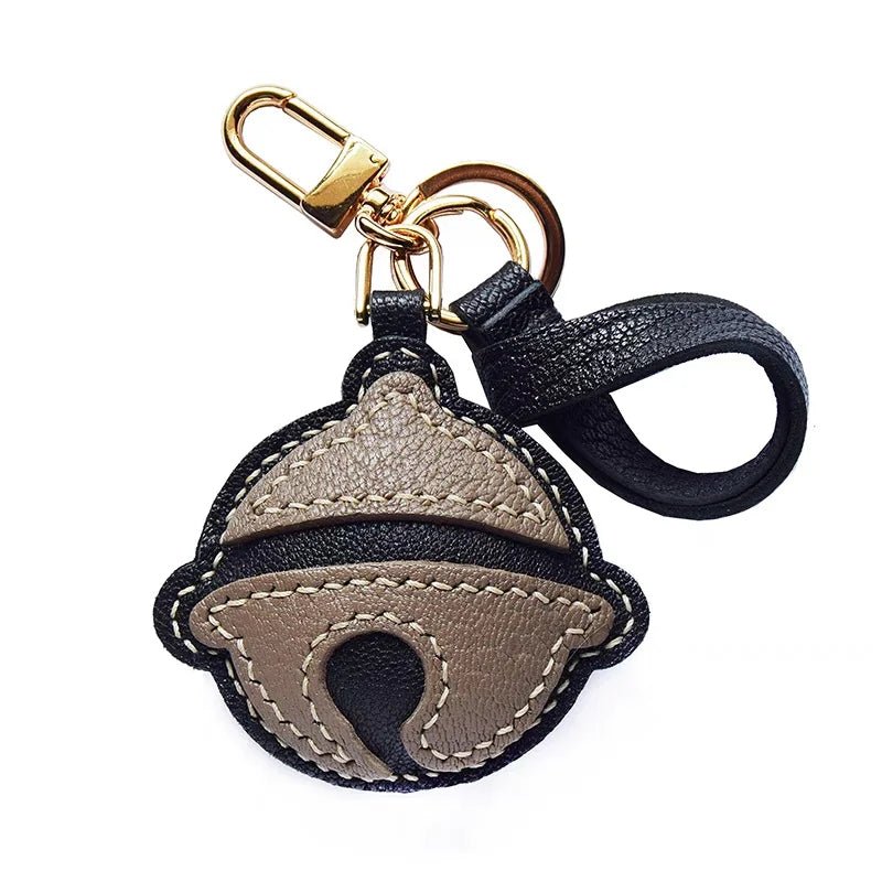 Nostalgic Bell - Shaped Leather Bag Charm – Handmade Full - Grain Goatskin Keychain | Cute Ornament for Purse | Whimsical Childhood - Inspired Gift - shewearing