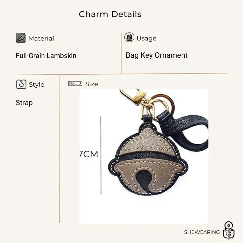 Nostalgic Bell - Shaped Leather Bag Charm – Handmade Full - Grain Goatskin Keychain | Cute Ornament for Purse | Whimsical Childhood - Inspired Gift - shewearing