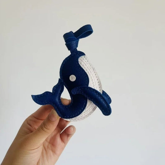 Ocean - Inspired Blue Whale Leather Bag Charm – Handmade Full - Grain Leather | Car Key Accessory | Nautical Gift for Women - shewearing