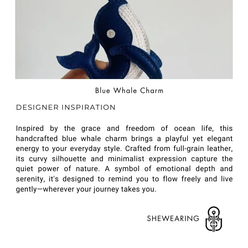 Ocean - Inspired Blue Whale Leather Bag Charm – Handmade Full - Grain Leather | Car Key Accessory | Nautical Gift for Women - shewearing