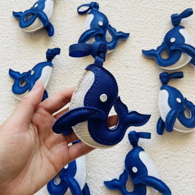 Ocean - Inspired Blue Whale Leather Bag Charm – Handmade Full - Grain Leather | Car Key Accessory | Nautical Gift for Women - shewearing