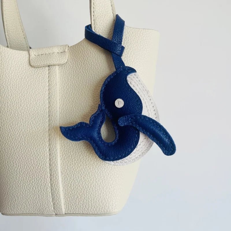 Ocean - Inspired Blue Whale Leather Bag Charm – Handmade Full - Grain Leather | Car Key Accessory | Nautical Gift for Women - shewearing