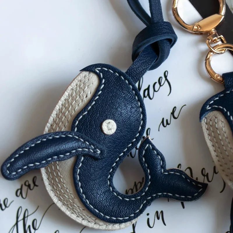 Ocean - Inspired Blue Whale Leather Bag Charm – Handmade Full - Grain Leather | Car Key Accessory | Nautical Gift for Women - shewearing
