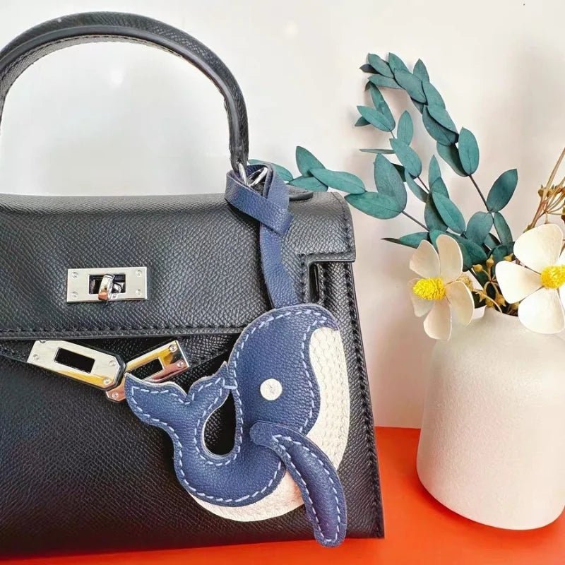 Ocean - Inspired Blue Whale Leather Bag Charm – Handmade Full - Grain Leather | Car Key Accessory | Nautical Gift for Women - shewearing