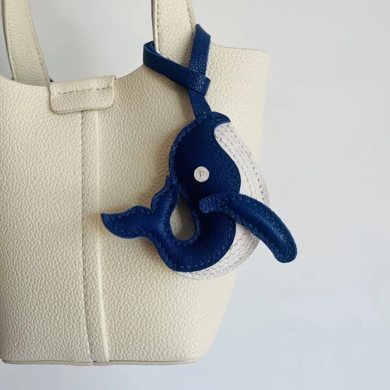 Ocean - Inspired Blue Whale Leather Bag Charm – Handmade Full - Grain Leather | Car Key Accessory | Nautical Gift for Women - shewearing