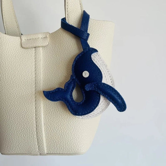 Ocean - Inspired Blue Whale Leather Bag Charm – Handmade Full - Grain Leather | Car Key Accessory | Nautical Gift for Women - shewearing