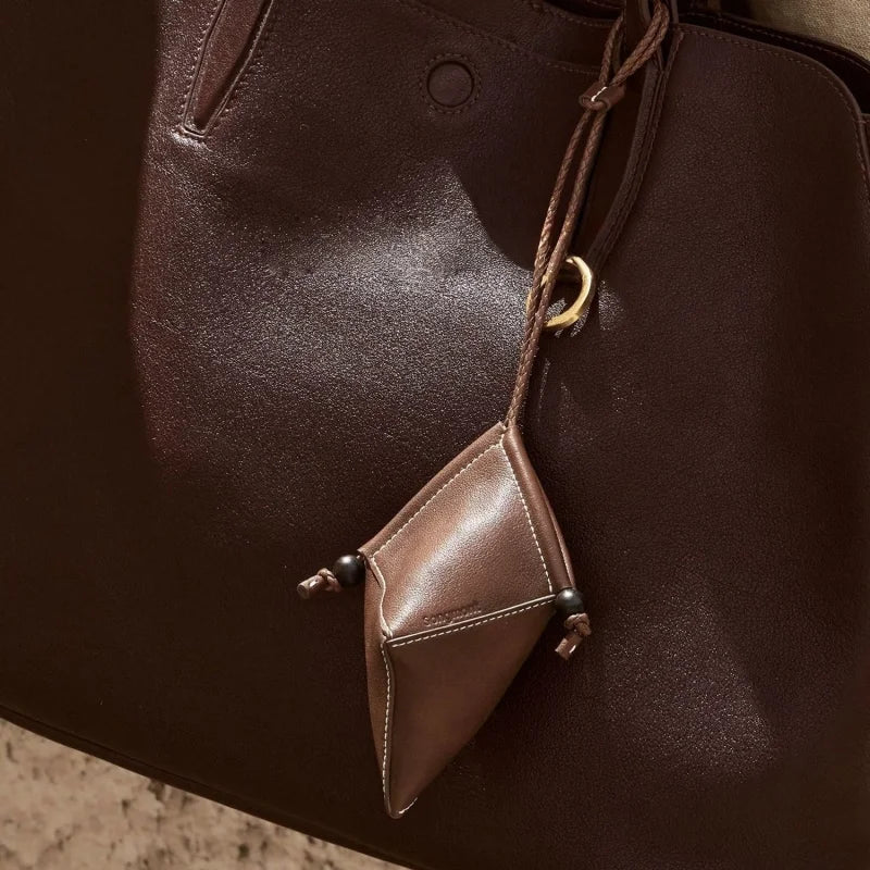 Origami Leather Pouch Charm – Handcrafted Sculptural Bag Accessory | Minimalist Geometric Design | Functional Gift for Modern Aesthetes - shewearing
