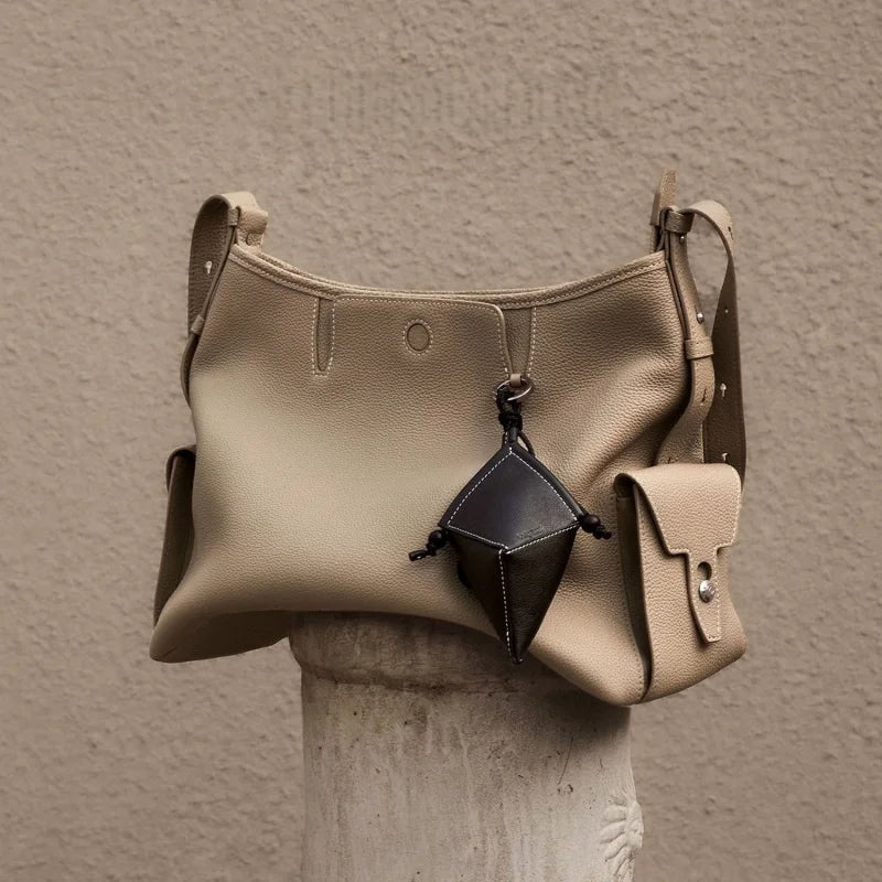 Origami Leather Pouch Charm – Handcrafted Sculptural Bag Accessory | Minimalist Geometric Design | Functional Gift for Modern Aesthetes - shewearing