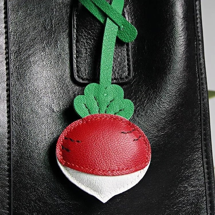 Original Design Leather Carrot Bag Charm – Handmade Lambskin Pendant, Cute Whimsical Keychain Accessory - shewearing