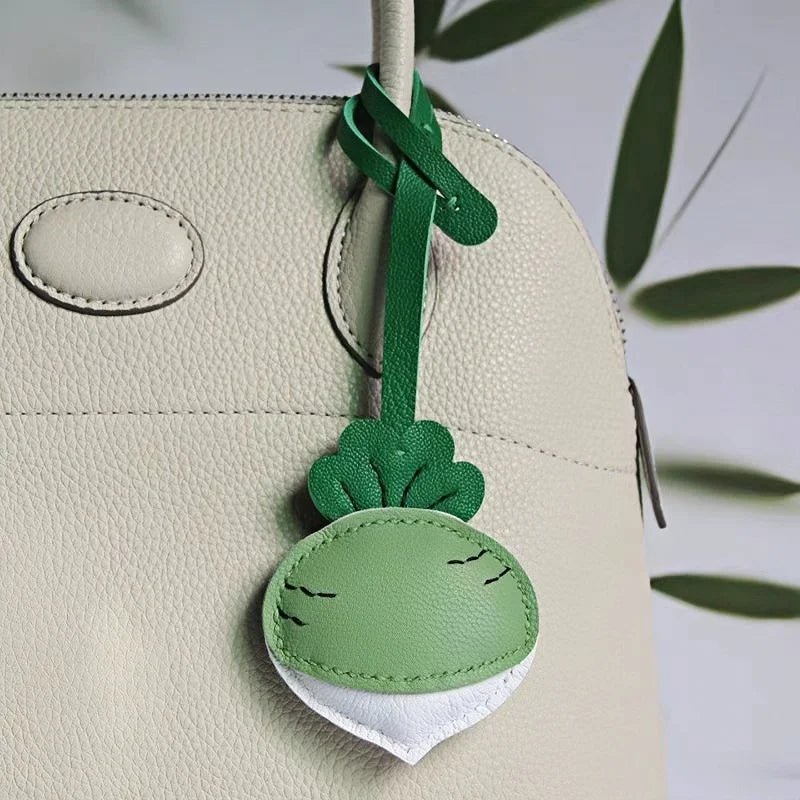 Original Design Leather Carrot Bag Charm – Handmade Lambskin Pendant, Cute Whimsical Keychain Accessory - shewearing
