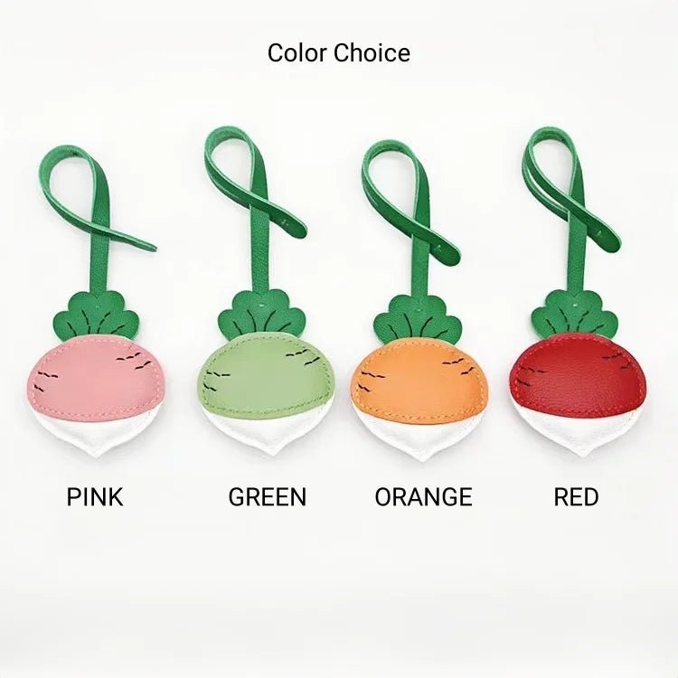 Original Design Leather Carrot Bag Charm – Handmade Lambskin Pendant, Cute Whimsical Keychain Accessory - shewearing