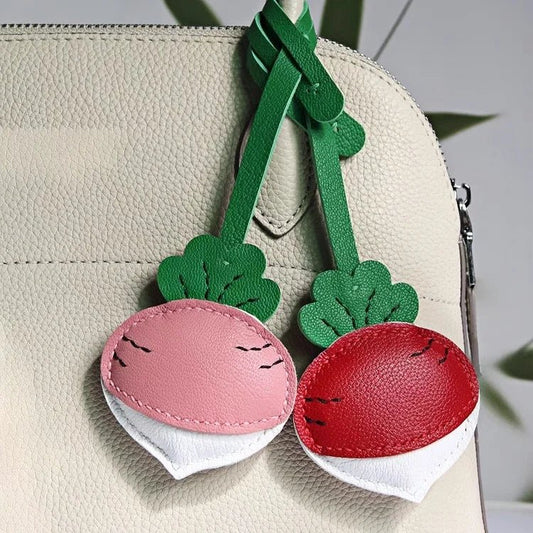 Original Design Leather Carrot Bag Charm – Handmade Lambskin Pendant, Cute Whimsical Keychain Accessory - shewearing