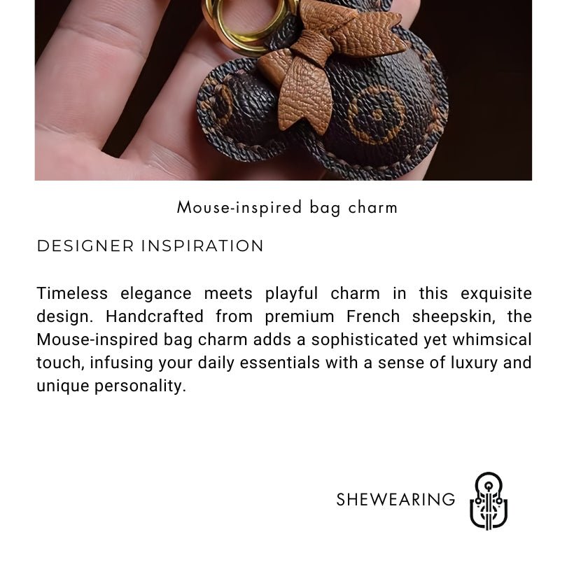 Original Design Mouse - Inspired Bag Charm | Handmade Genuine Leather with Classic Monogram | Elegant Gift for Her - shewearing