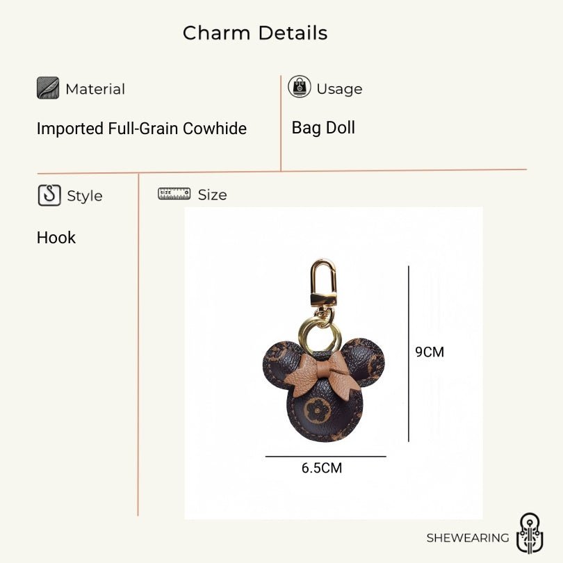 Original Design Mouse - Inspired Bag Charm | Handmade Genuine Leather with Classic Monogram | Elegant Gift for Her - shewearing