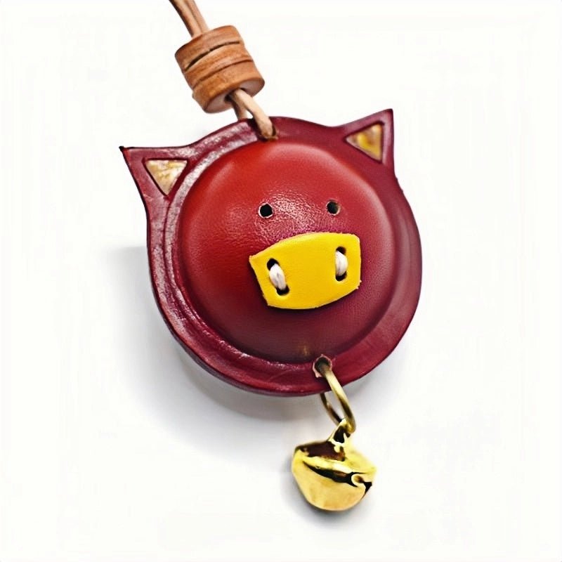 Original Designed Jingle Pig Leather Bag Charm, Full - Grain Cowhide Key Accessory, Minimalist Handcrafted Bell Pendant, Perfect Graduation Season Gift - shewearing