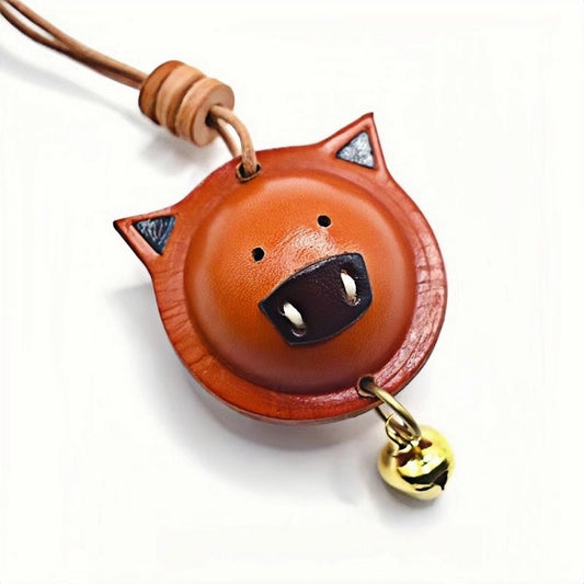 Original Designed Jingle Pig Leather Bag Charm, Full - Grain Cowhide Key Accessory, Minimalist Handcrafted Bell Pendant, Perfect Graduation Season Gift - shewearing