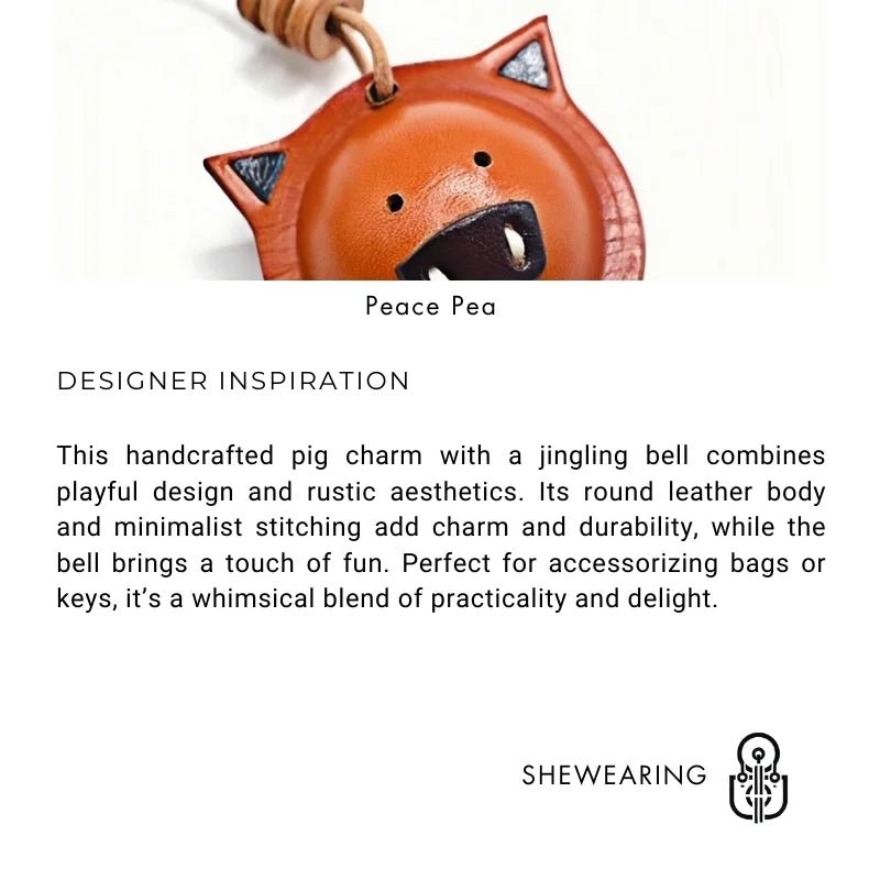 Original Designed Jingle Pig Leather Bag Charm, Full - Grain Cowhide Key Accessory, Minimalist Handcrafted Bell Pendant, Perfect Graduation Season Gift - shewearing