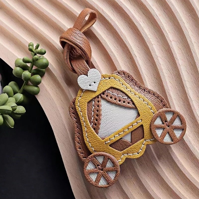 Original Designed Pumpkin Carriage Bag Charm, Handcrafted Full - Grain Goatskin, Elegant Keychain, Couple Gift, Luxury Car Bag Decoration - shewearing