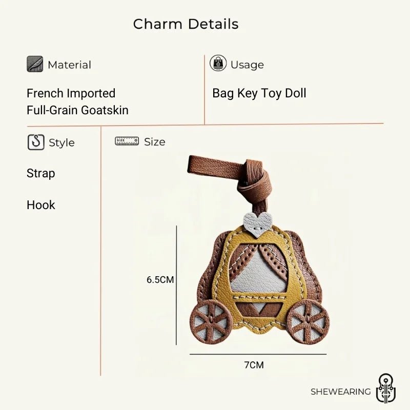 Original Designed Pumpkin Carriage Bag Charm, Handcrafted Full - Grain Goatskin, Elegant Keychain, Couple Gift, Luxury Car Bag Decoration - shewearing