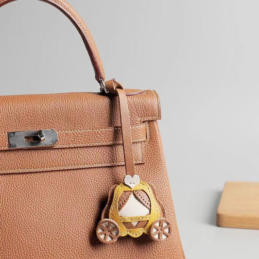 Original Designed Pumpkin Carriage Bag Charm, Handcrafted Full - Grain Goatskin, Elegant Keychain, Couple Gift, Luxury Car Bag Decoration - shewearing