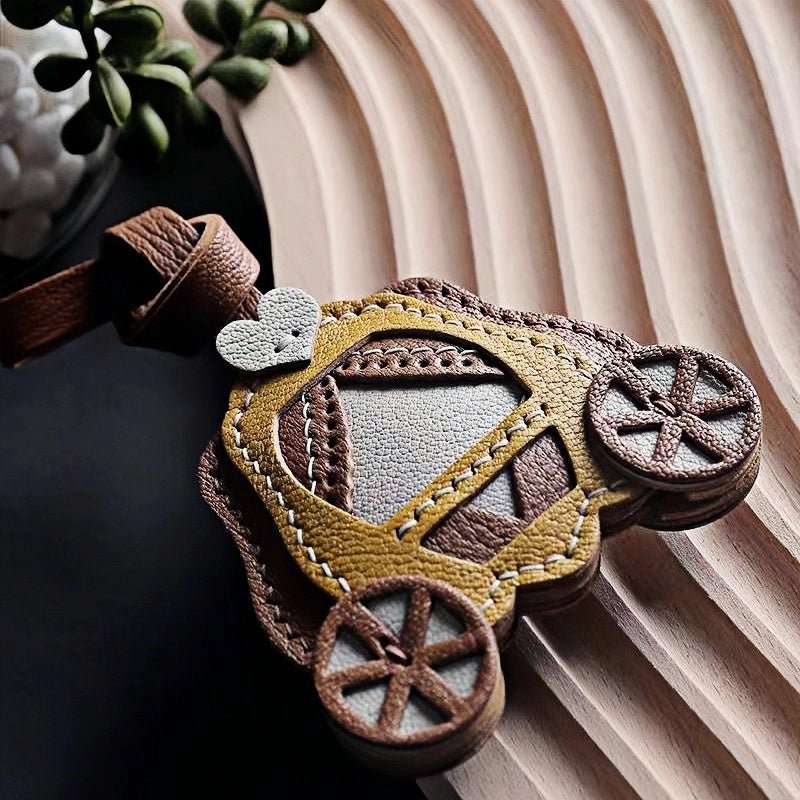 Original Designed Pumpkin Carriage Bag Charm, Handcrafted Full - Grain Goatskin, Elegant Keychain, Couple Gift, Luxury Car Bag Decoration - shewearing