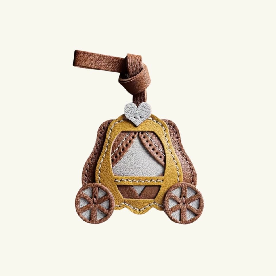 Original Designed Pumpkin Carriage Bag Charm, Handcrafted Full - Grain Goatskin, Elegant Keychain, Couple Gift, Luxury Car Bag Decoration - shewearing
