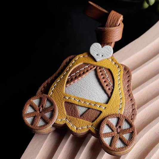 Original Designed Pumpkin Carriage Bag Charm, Handcrafted Full - Grain Goatskin, Elegant Keychain, Couple Gift, Luxury Car Bag Decoration - shewearing