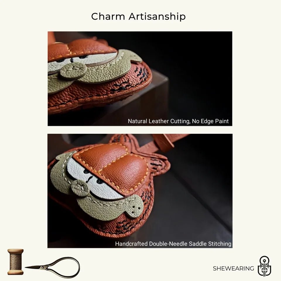 Pac - Man Leather Bag Charm – Handcrafted, Full - Grain Cowhide, Nostalgic Design, Playful Wind Chime Accessory for Bags or Keys - shewearing