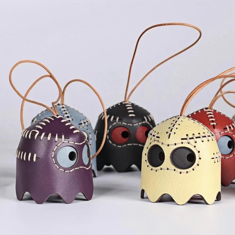 Pac - Man Leather Bag Charm – Handcrafted, Full - Grain Cowhide, Nostalgic Design, Playful Wind Chime Accessory for Bags or Keys - shewearing