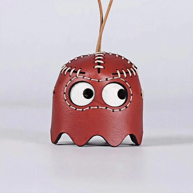 Pac - Man Leather Bag Charm – Handcrafted, Full - Grain Cowhide, Nostalgic Design, Playful Wind Chime Accessory for Bags or Keys - shewearing