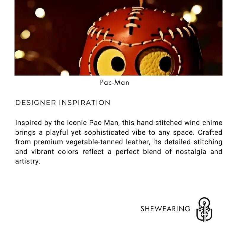 Pac - Man Leather Bag Charm – Handcrafted, Full - Grain Cowhide, Nostalgic Design, Playful Wind Chime Accessory for Bags or Keys - shewearing