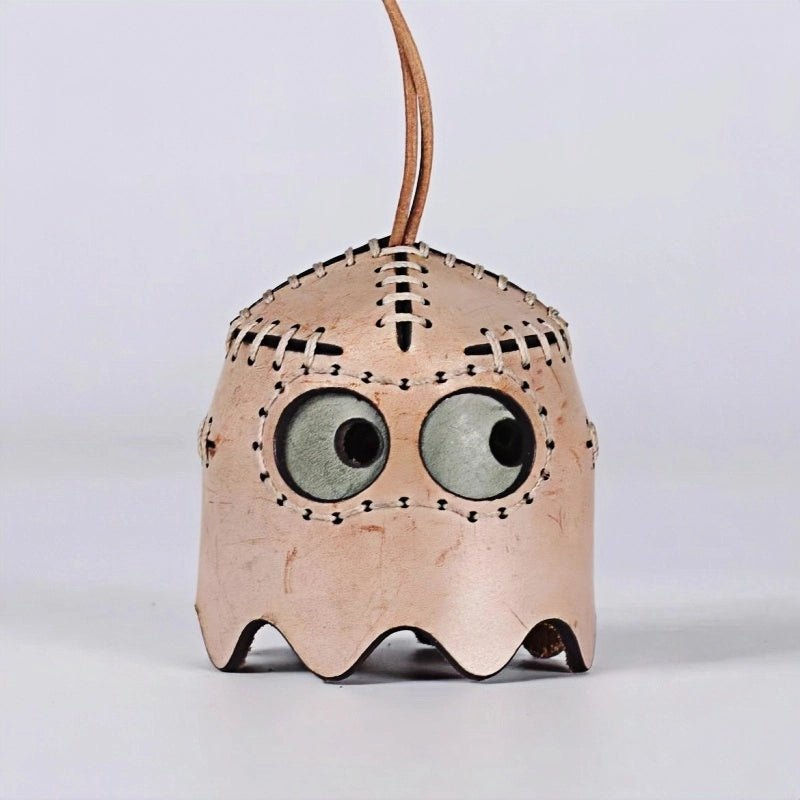 Pac - Man Leather Bag Charm – Handcrafted, Full - Grain Cowhide, Nostalgic Design, Playful Wind Chime Accessory for Bags or Keys - shewearing