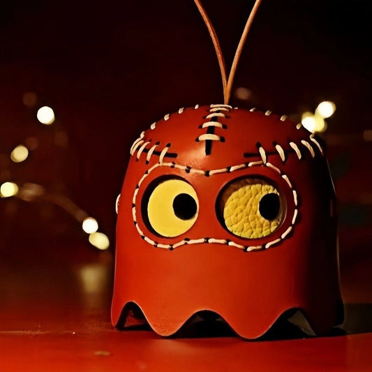 Pac - Man Leather Bag Charm – Handcrafted, Full - Grain Cowhide, Nostalgic Design, Playful Wind Chime Accessory for Bags or Keys - shewearing
