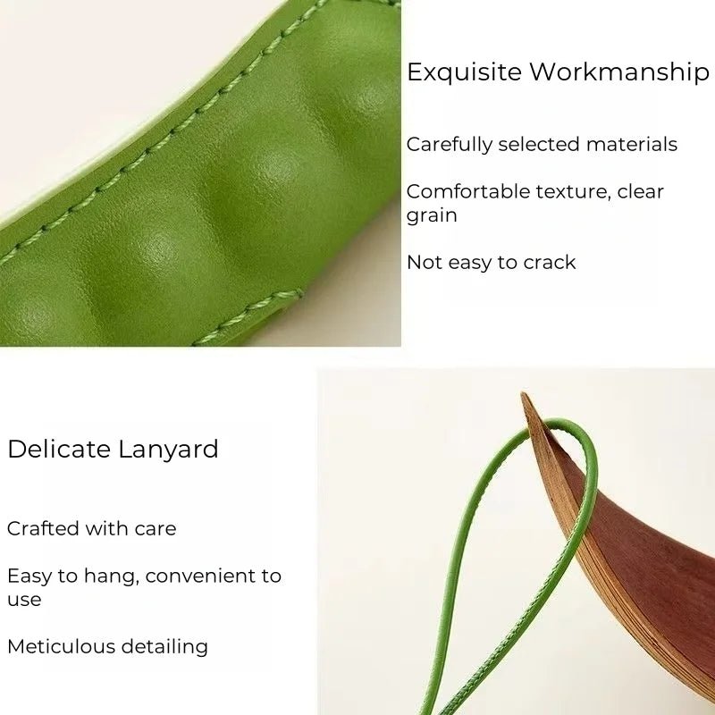 Pea Pod - Inspired Leather Bag Charm – Handmade Vegetable Keychain with Jade Beads | Creative Pendant for Handbags & Backpacks | Designer - Inspired Accent Accessory - shewearing