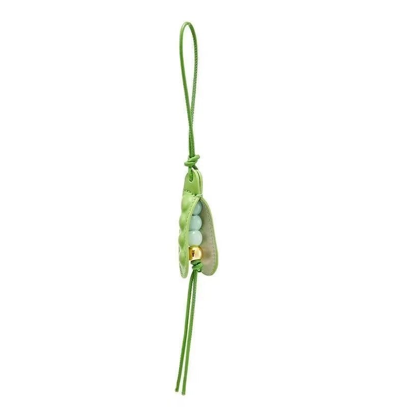 Pea Pod - Inspired Leather Bag Charm – Handmade Vegetable Keychain with Jade Beads | Creative Pendant for Handbags & Backpacks | Designer - Inspired Accent Accessory - shewearing
