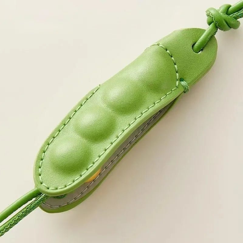 Pea Pod - Inspired Leather Bag Charm – Handmade Vegetable Keychain with Jade Beads | Creative Pendant for Handbags & Backpacks | Designer - Inspired Accent Accessory - shewearing