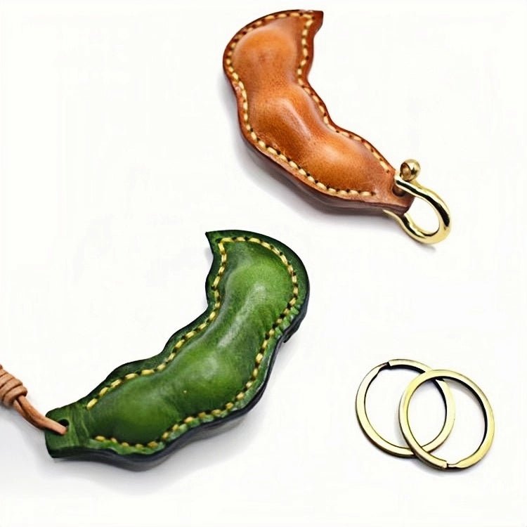 Peaceful Leather Pea Charm – Handcrafted Full - Grain Cowhide Bag Ornament, Dual - Sided Keychain, Car Accessory, Unique Gift for Any Occasion - shewearing
