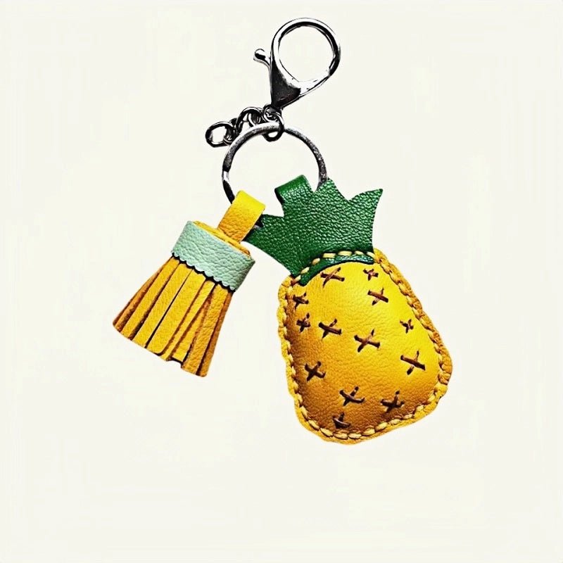 Pineapple Tassel Bag Charm – Handcrafted Full - Grain Lambskin Keychain, Tropical Style, Cute and Colorful Gift for Women and Friends - shewearing