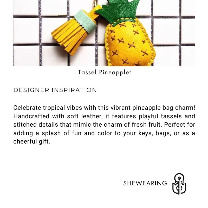 Pineapple Tassel Bag Charm – Handcrafted Full - Grain Lambskin Keychain, Tropical Style, Cute and Colorful Gift for Women and Friends - shewearing