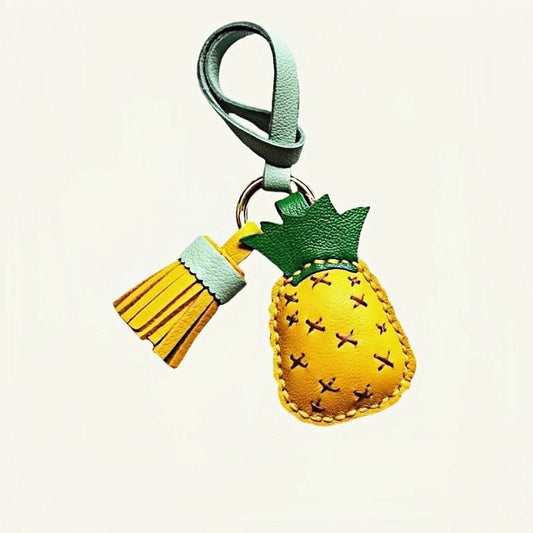 Pineapple Tassel Bag Charm – Handcrafted Full - Grain Lambskin Keychain, Tropical Style, Cute and Colorful Gift for Women and Friends - shewearing