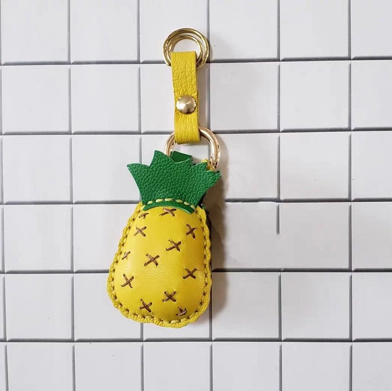 Pineapple Tassel Bag Charm – Handcrafted Full - Grain Lambskin Keychain, Tropical Style, Cute and Colorful Gift for Women and Friends - shewearing