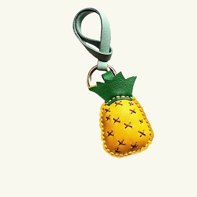 Pineapple Tassel Bag Charm – Handcrafted Full - Grain Lambskin Keychain, Tropical Style, Cute and Colorful Gift for Women and Friends - shewearing