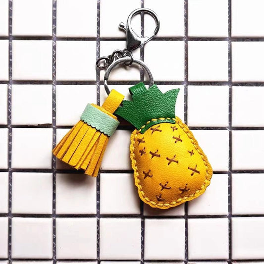 Pineapple Tassel Bag Charm – Handcrafted Full - Grain Lambskin Keychain, Tropical Style, Cute and Colorful Gift for Women and Friends - shewearing