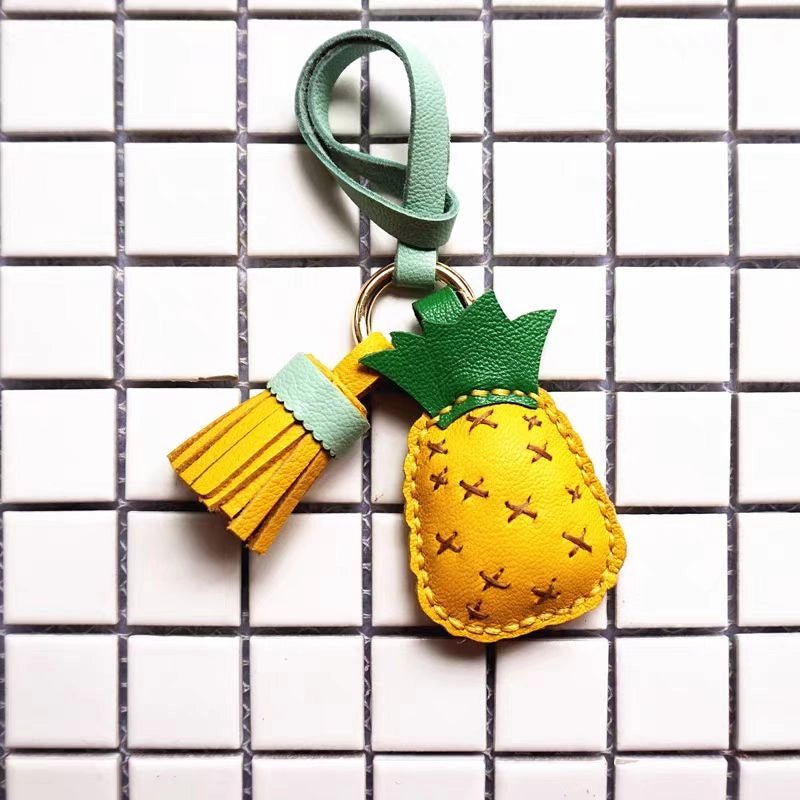 Pineapple Tassel Bag Charm – Handcrafted Full - Grain Lambskin Keychain, Tropical Style, Cute and Colorful Gift for Women and Friends - shewearing