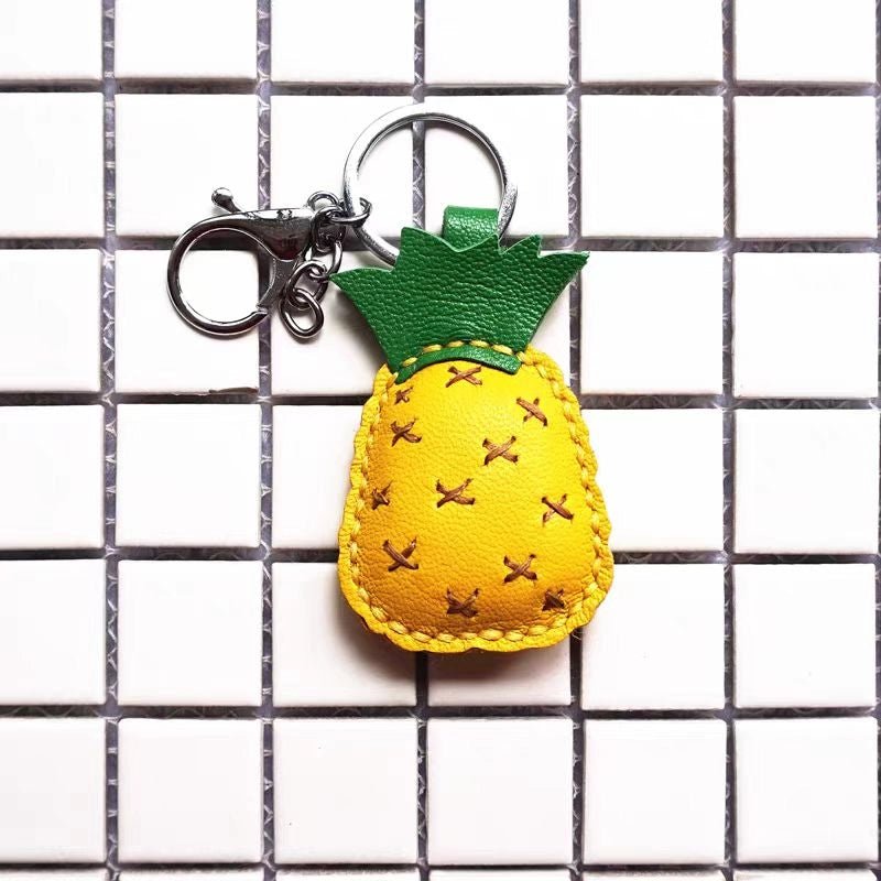 Pineapple Tassel Bag Charm – Handcrafted Full - Grain Lambskin Keychain, Tropical Style, Cute and Colorful Gift for Women and Friends - shewearing