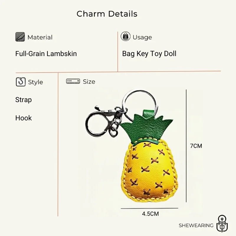 Pineapple Tassel Bag Charm – Handcrafted Full - Grain Lambskin Keychain, Tropical Style, Cute and Colorful Gift for Women and Friends - shewearing